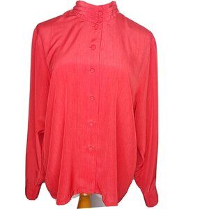 Vintage KB Lawrence Womens 16 High Neck Blouse Red Retro Secretary Shirt
